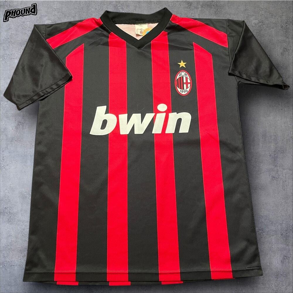 AC Milan Jersey Mens Adult Medium Red Black Soccer Beckham 32 Bwin Shirt